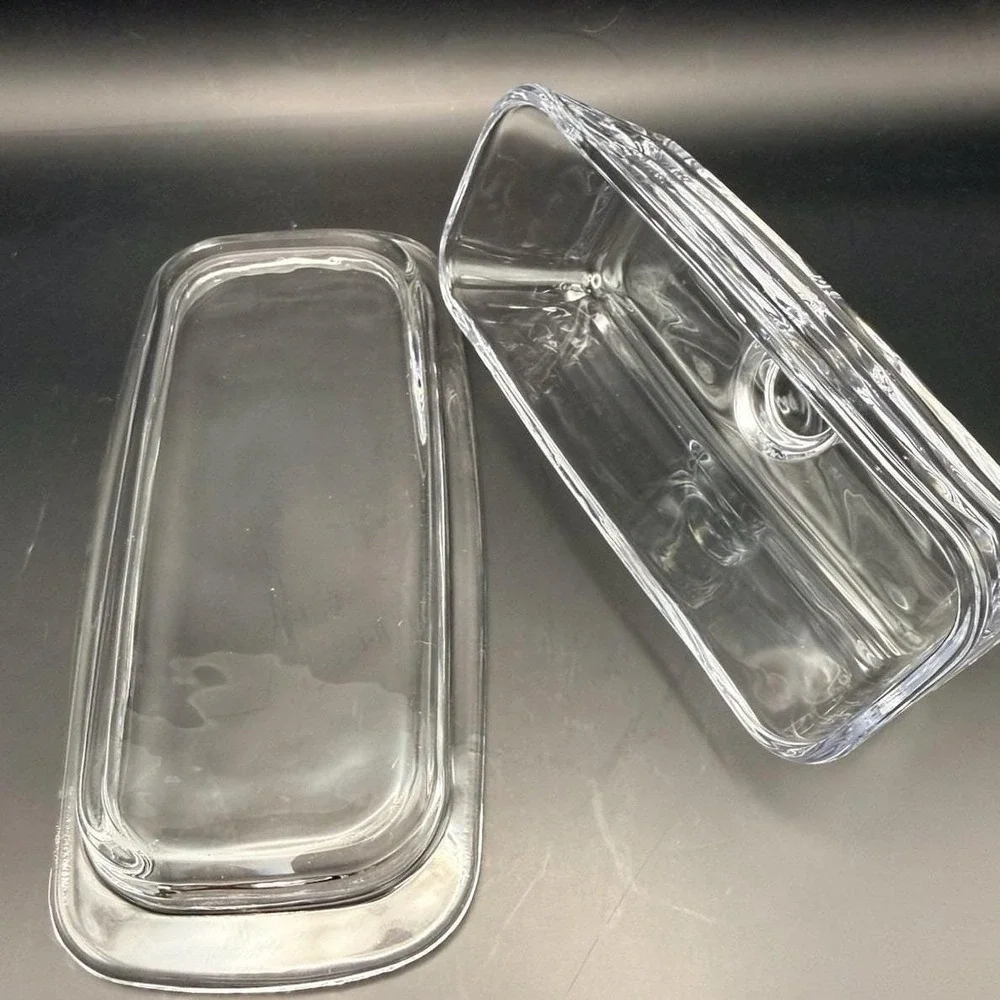 Vintage Clear Glass Butter Dish w Lid Rectangular‎ Covered Butter Keeper